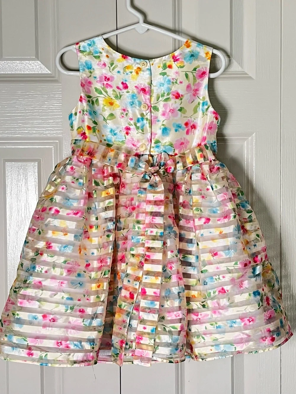 Jona Michelle Girls Floral Sleeveless Dress Pink Bow Special Occasion Size 3T